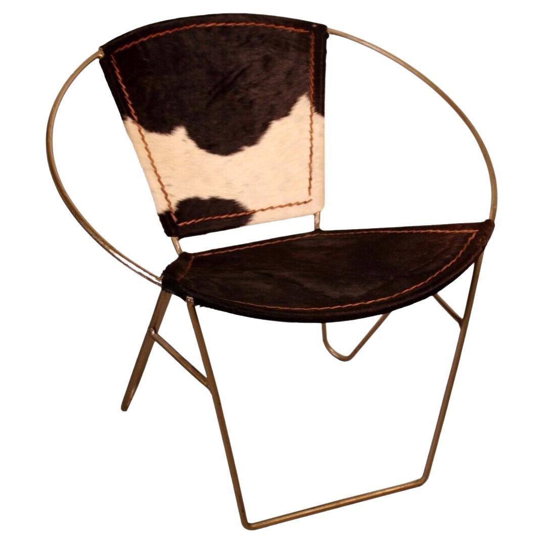 Mid-Century Modern Animal Hide Iron Hoop Chair