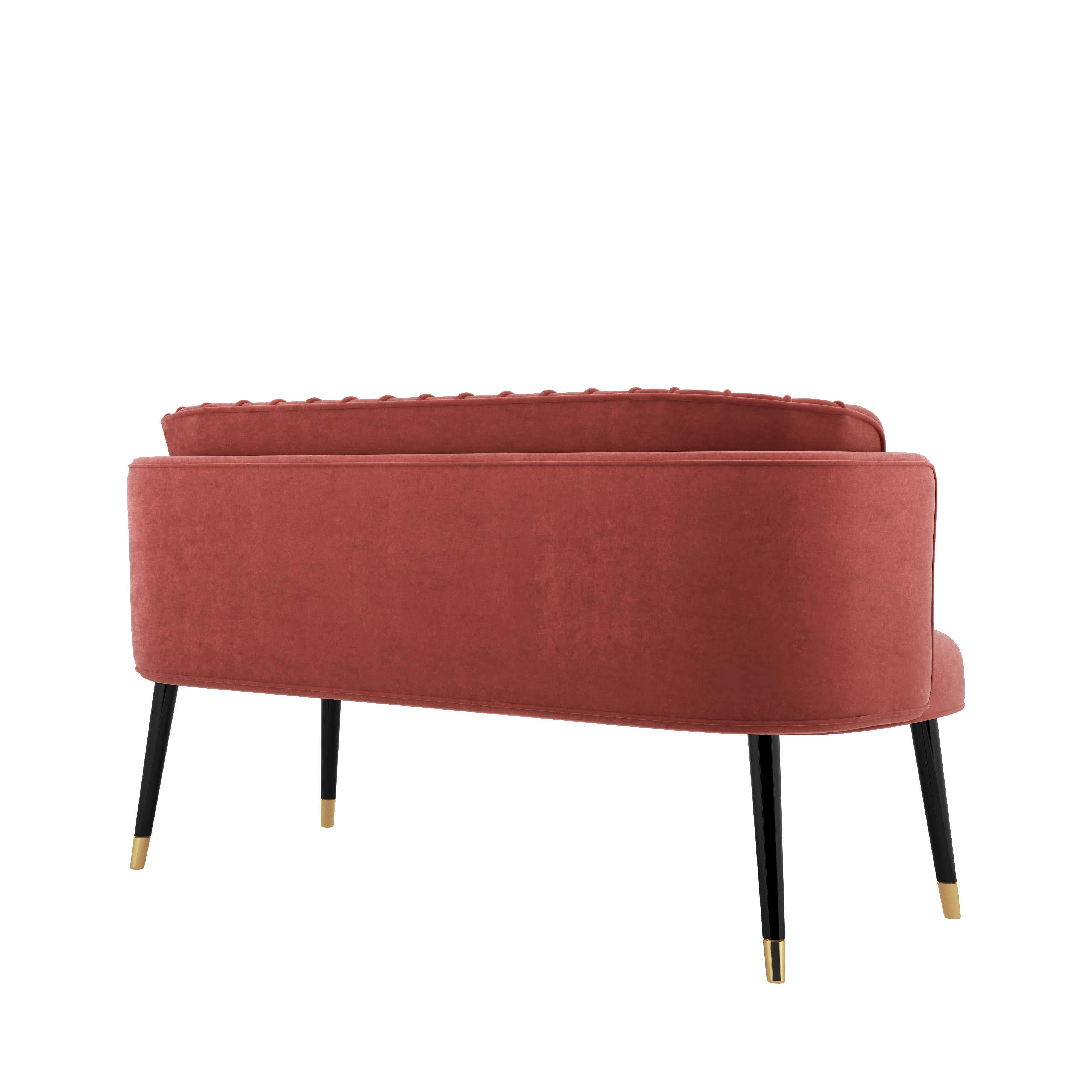 Mid-Century Modern Anita Twin Seat Walnut Wood Cotton Velvet In New Condition For Sale In RIO TINTO, PT
