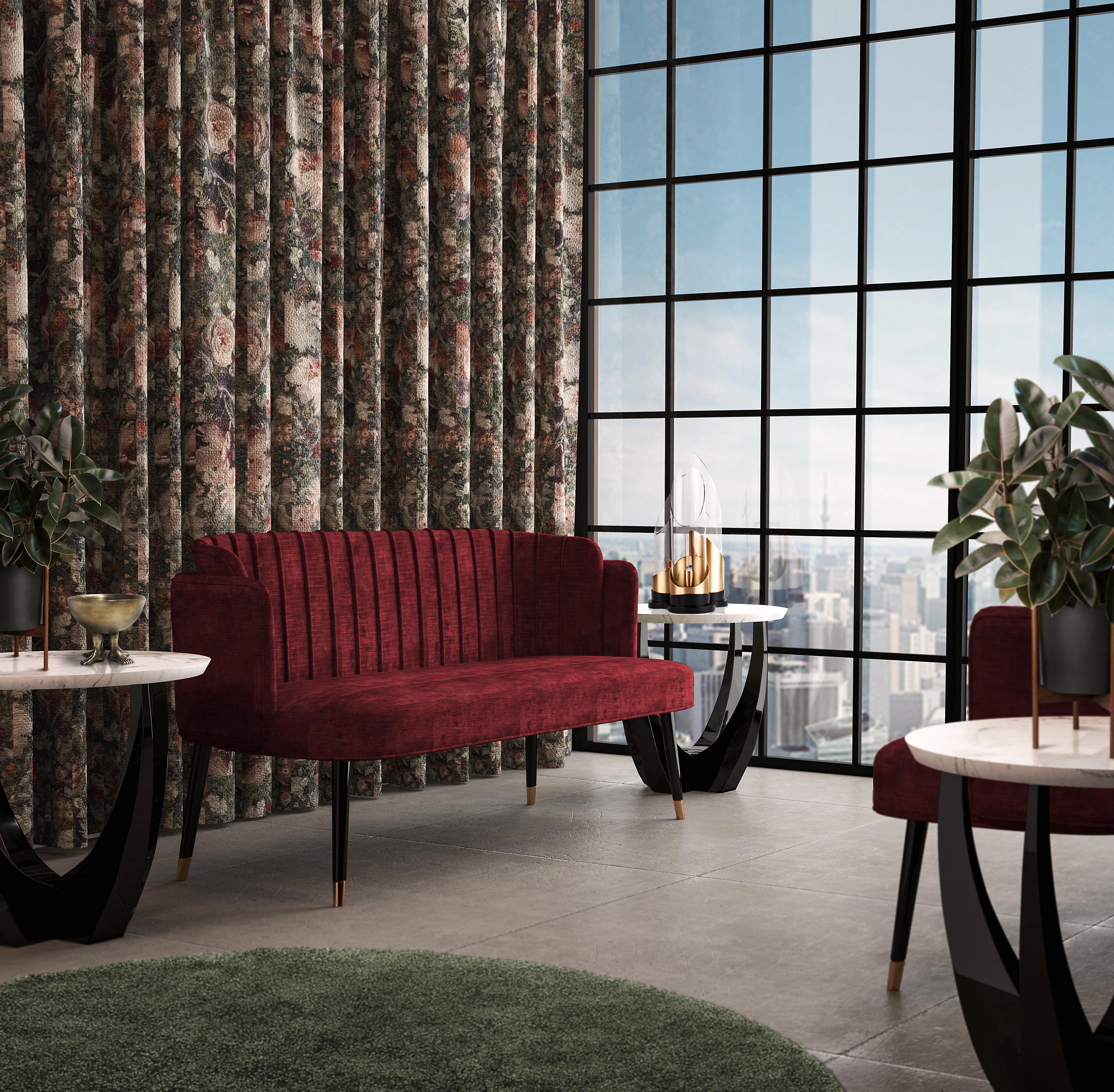 Contemporary Mid-Century Modern Anita Twin Seat Wood Velvet Made in Portugal by Ottiu For Sale