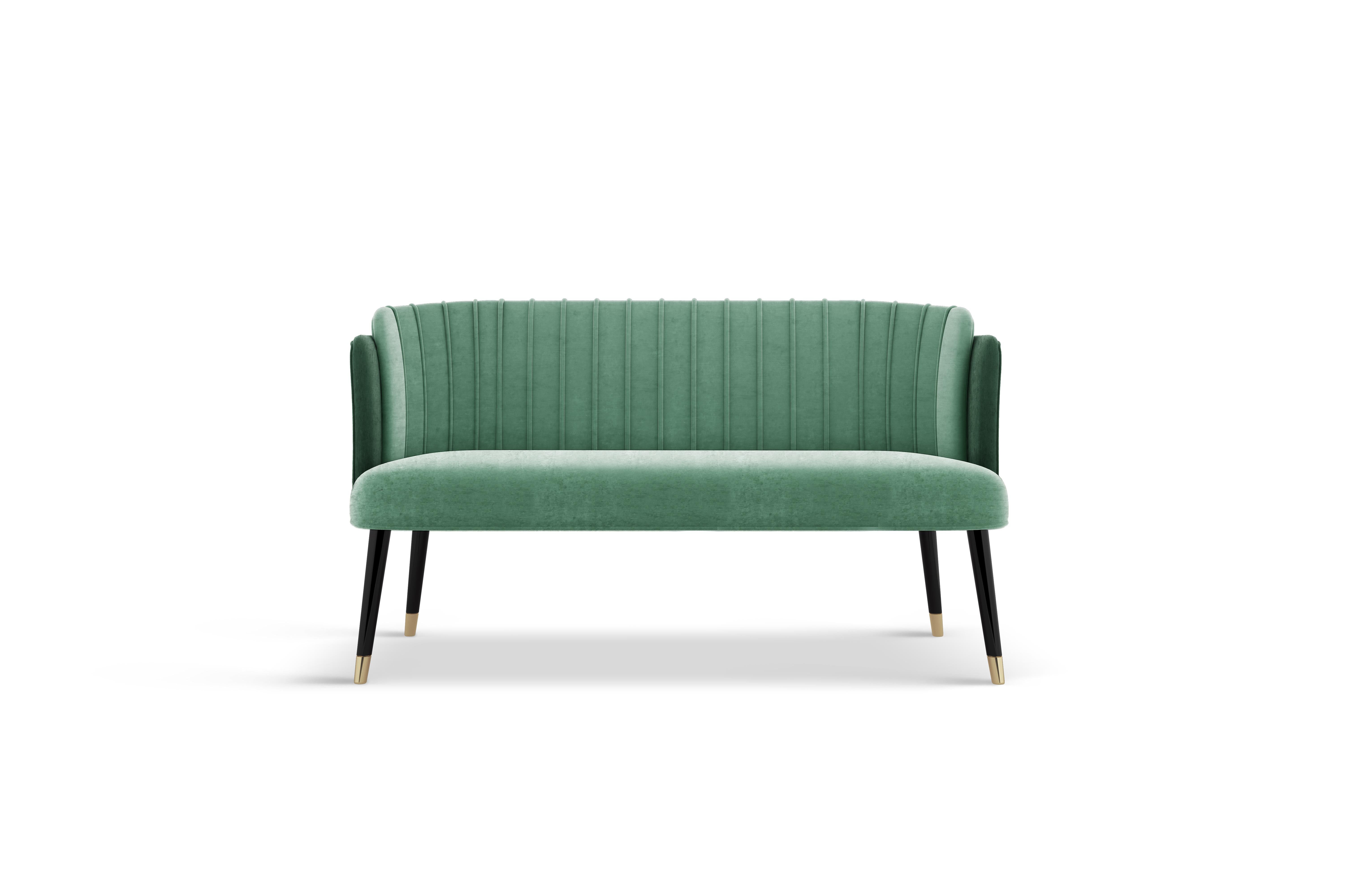 Cotton Mid-Century Modern Anita Twin Seat Wood Velvet Made in Portugal by Ottiu For Sale