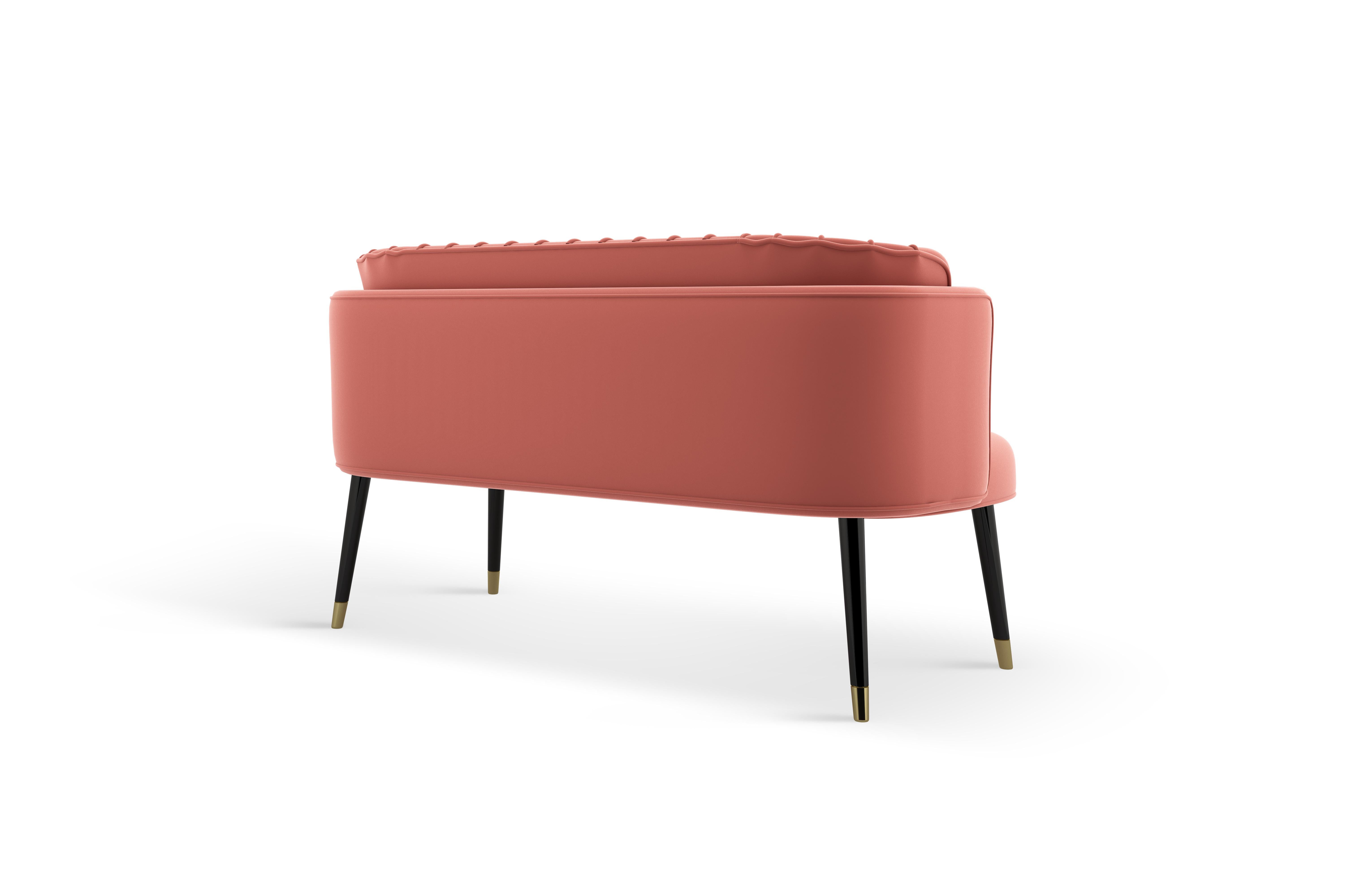 Mid-Century Modern Anita Twin Seat Wood Velvet Made in Portugal by Ottiu For Sale 1