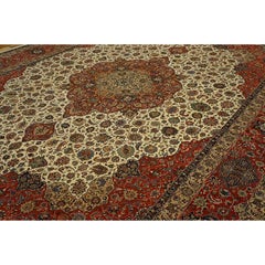 Mid Century Modern Antique Beige Floral Traditional Moud Handknotted Wool Rug