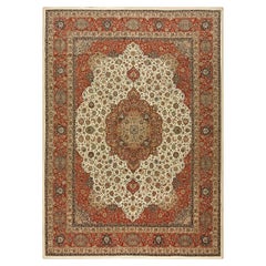 Mid Century Modern Antique Beige Floral Traditional Moud Handknotted Wool Rug