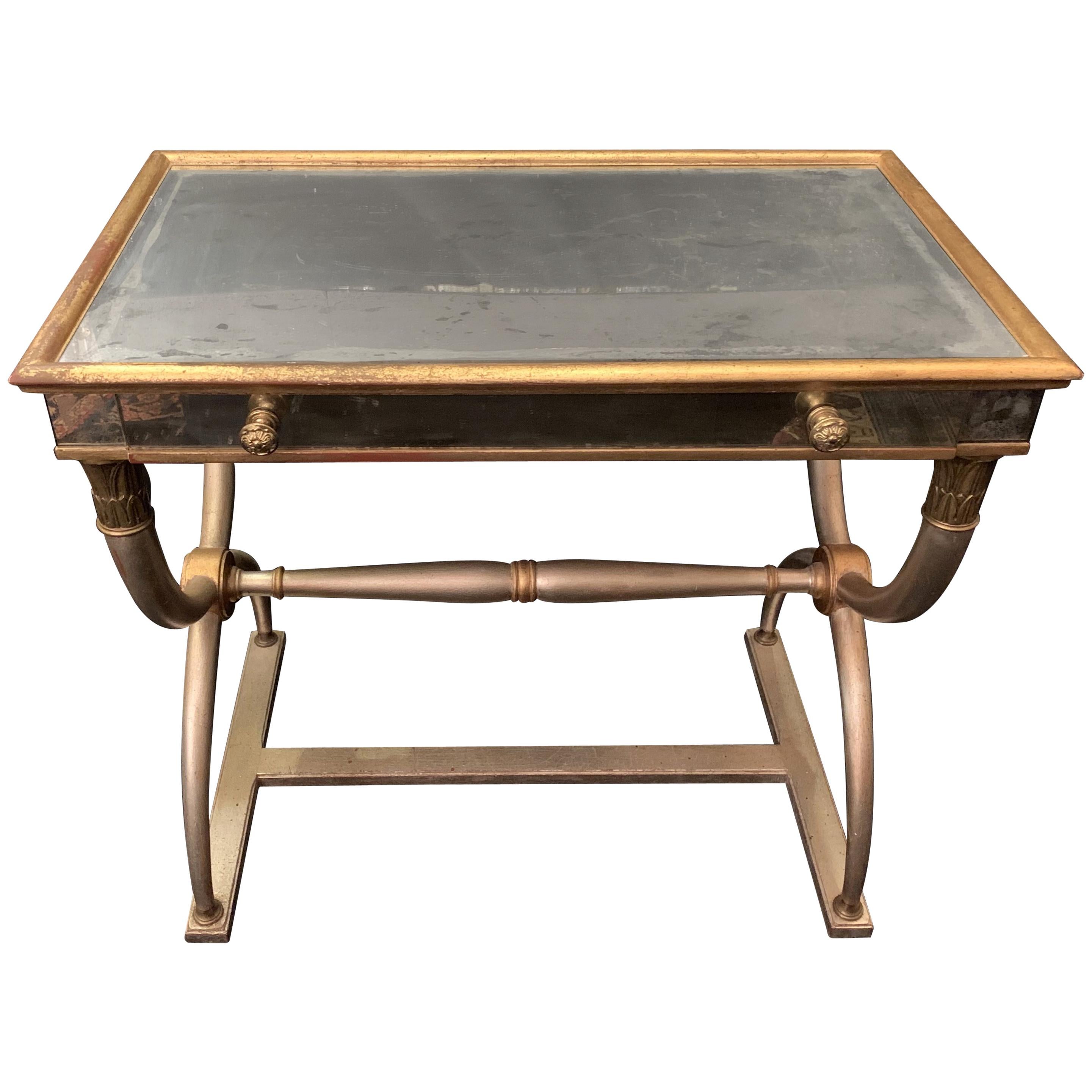 Paar antike Baguès-Nachttisch, Mid-Century Modern, verspiegeltes Silber, Gold, vergoldet im Angebot
