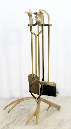 Mid-Century Modern Antler and Brass Fireplace Tool Set, 1970s