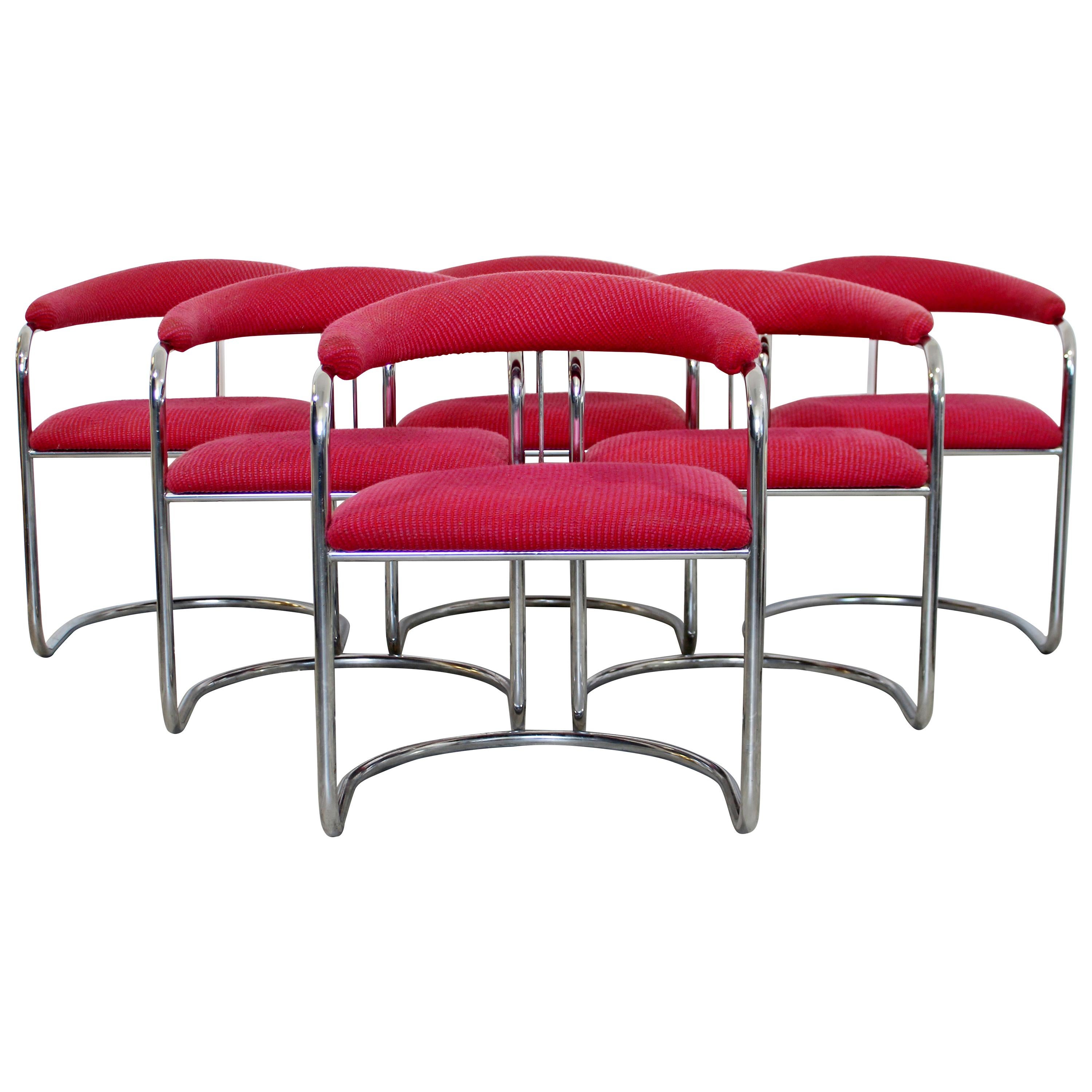 Mid-Century Modern Anton Lorenz Thonet Set of 6 Barrel Chrome Dining Chairs