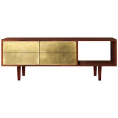 Mid-Century Modern Apollo Media Console in Walnut, Black, Copper or Brass