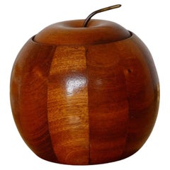 Mid Century Modern Apple Shape Wooden Brass Trinket Box - Ice Bucket - Tea Caddy