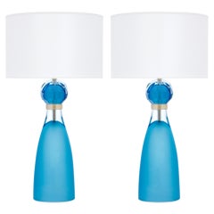 Mid-Century Modern Aqua Blue Murano Glass Table Lamps by Alberto Donà