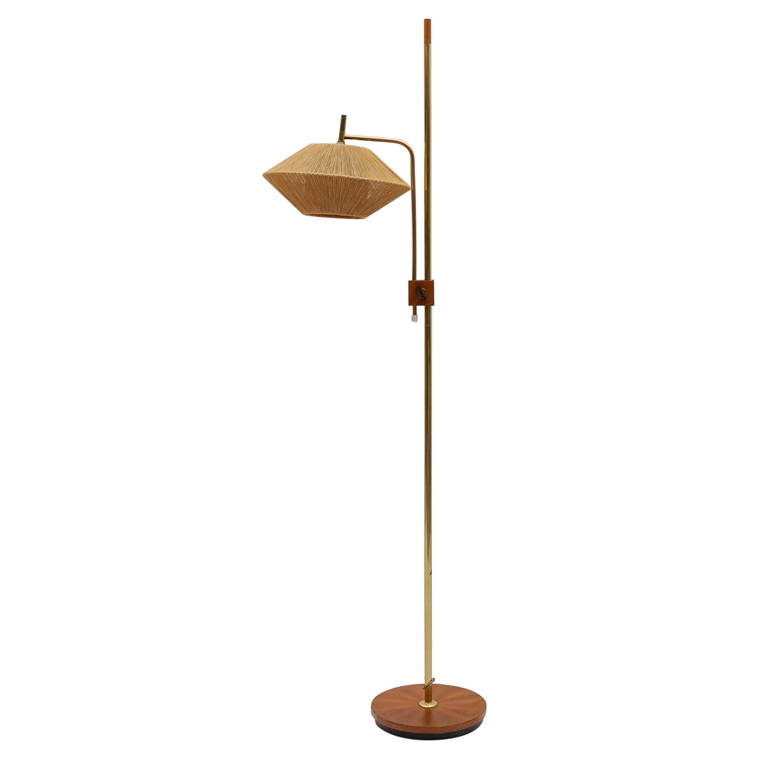 Mid-Century Modern Arc Floor Lamp in Brass 
Teak by Temde, 1960s Switzerland