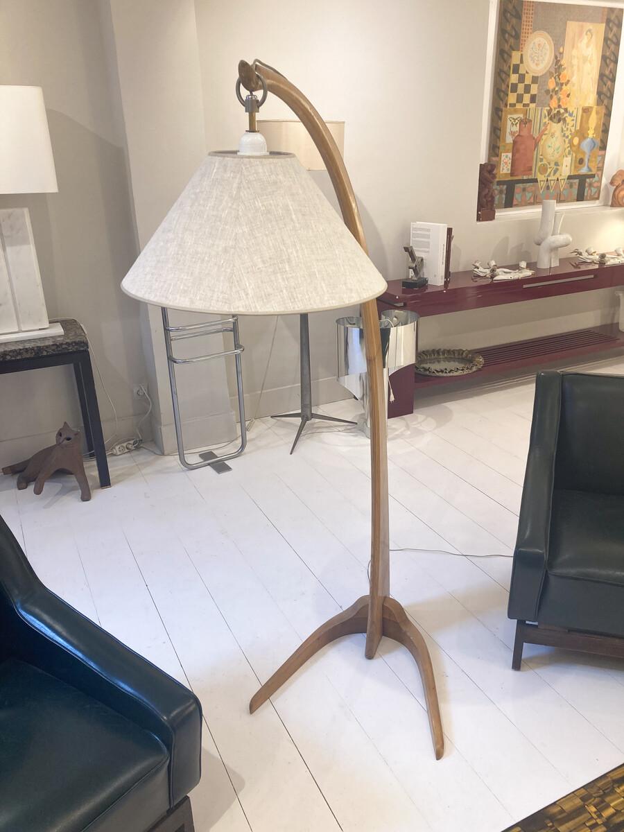 Wood Mid-Century Modern Arc Floor Lamp, Italy, 1950s For Sale