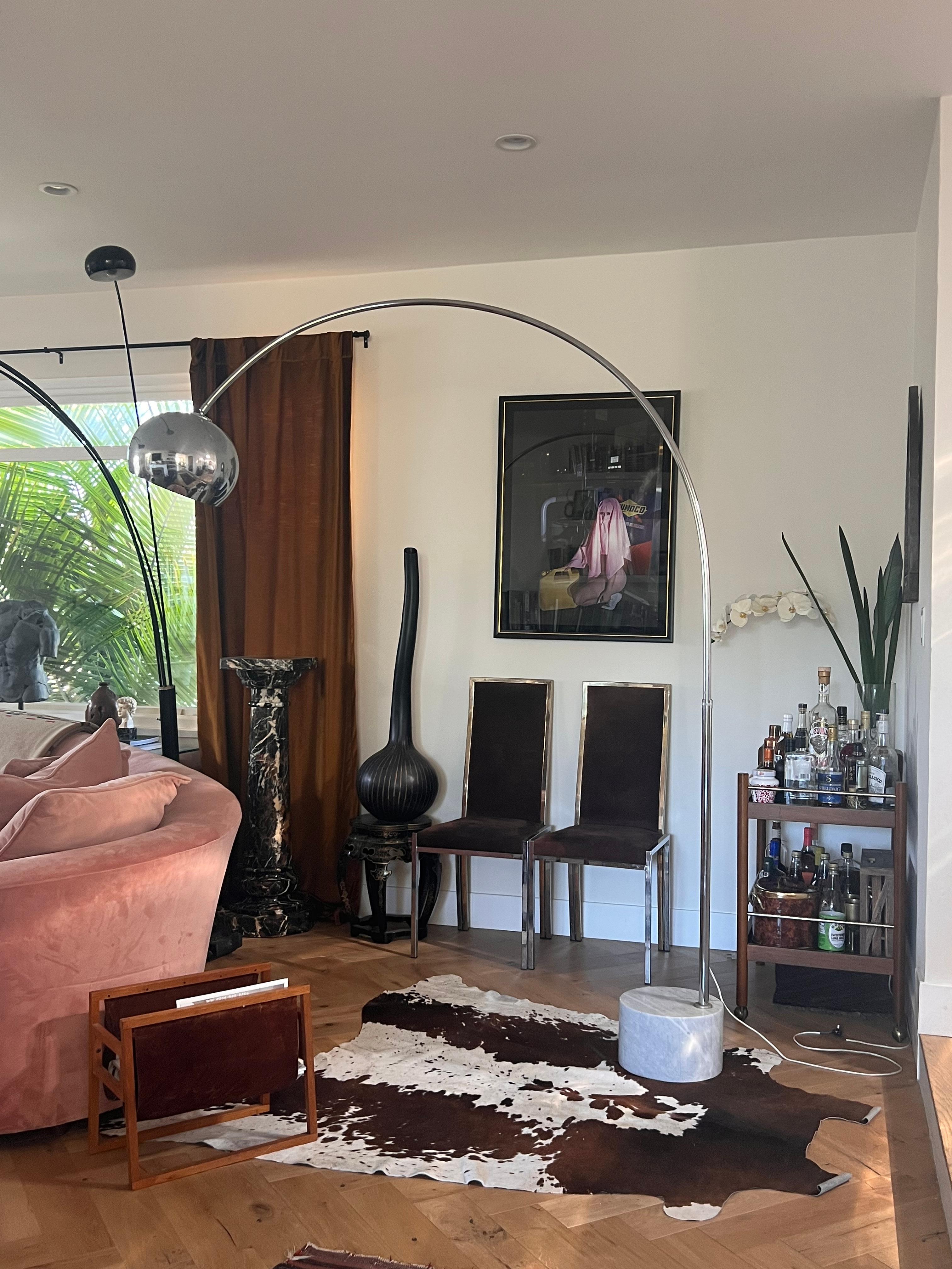 Chrome Mid-Century Modern Arc Floor Lamp with Marble Base, 1960s