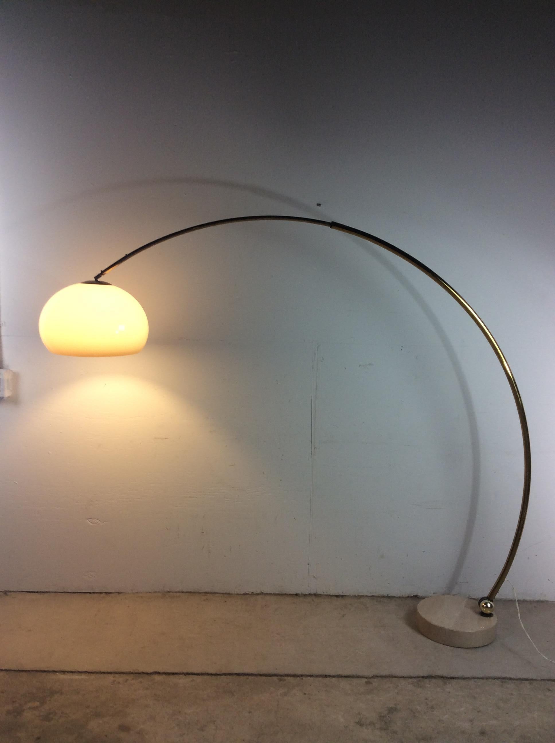 Mid Century Modern Arc Floor Lamp with Travertine Base 4