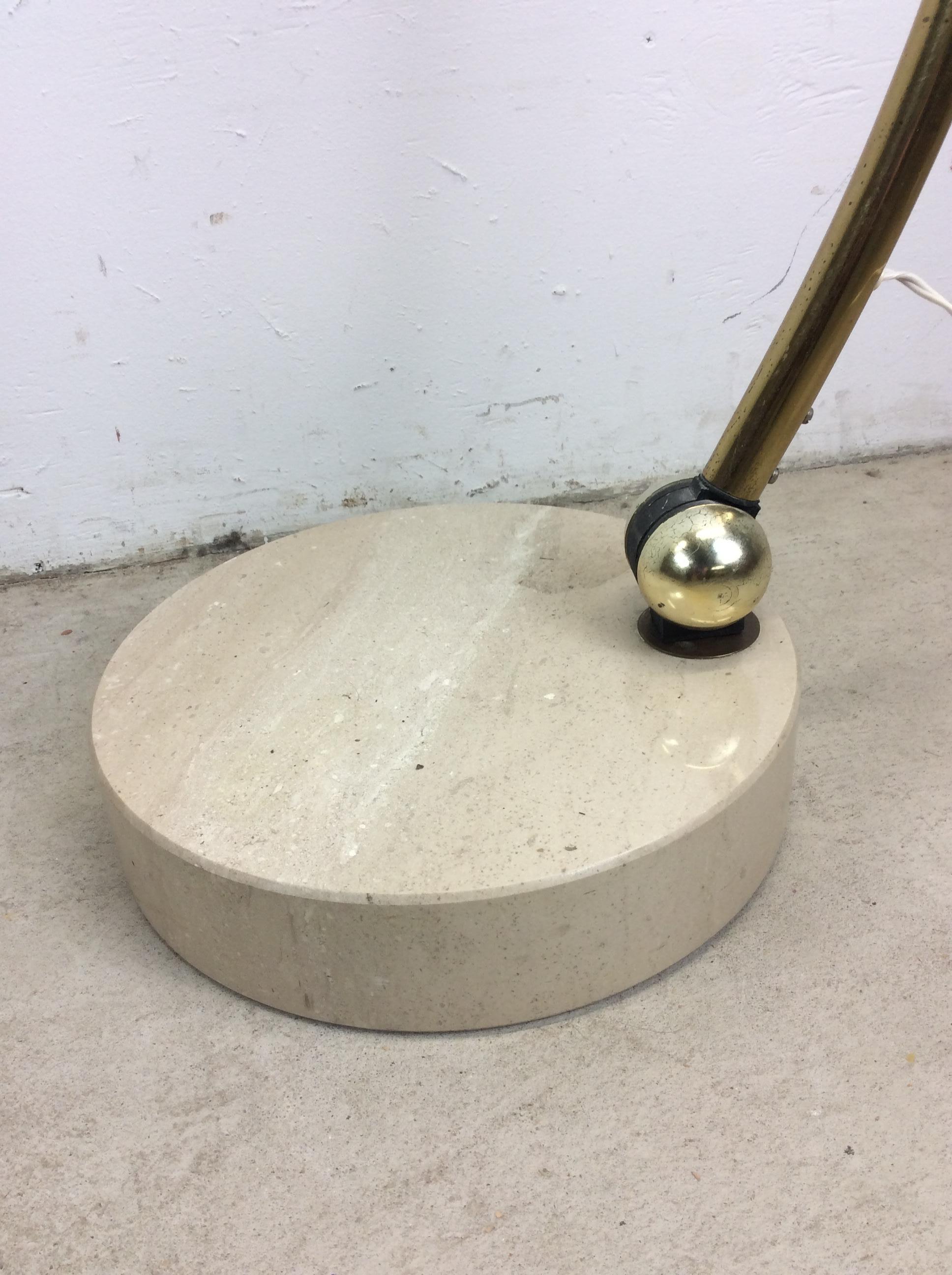 Brass Mid Century Modern Arc Floor Lamp with Travertine Base