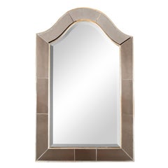 Mid-Century Modern Arch Form White Gilt Frame Beveled and Inset Mirror