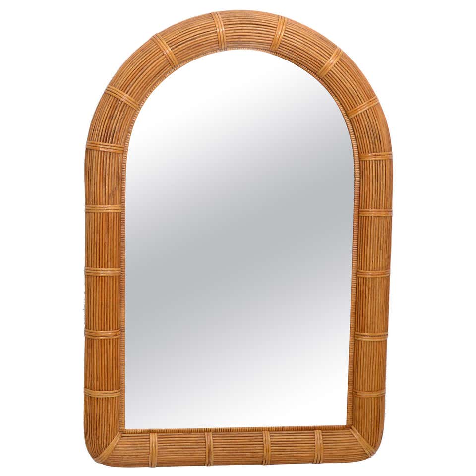 Mid-Century Modern Arch Handwoven Pencil Reed and Wicker Wall Mirror ...