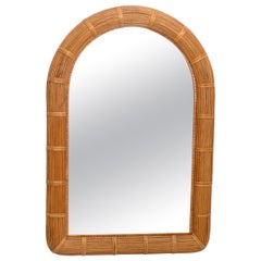 Vintage Mid-Century Modern Arch Handwoven Pencil Reed & Wicker Wall Mirror Bohemian Chic