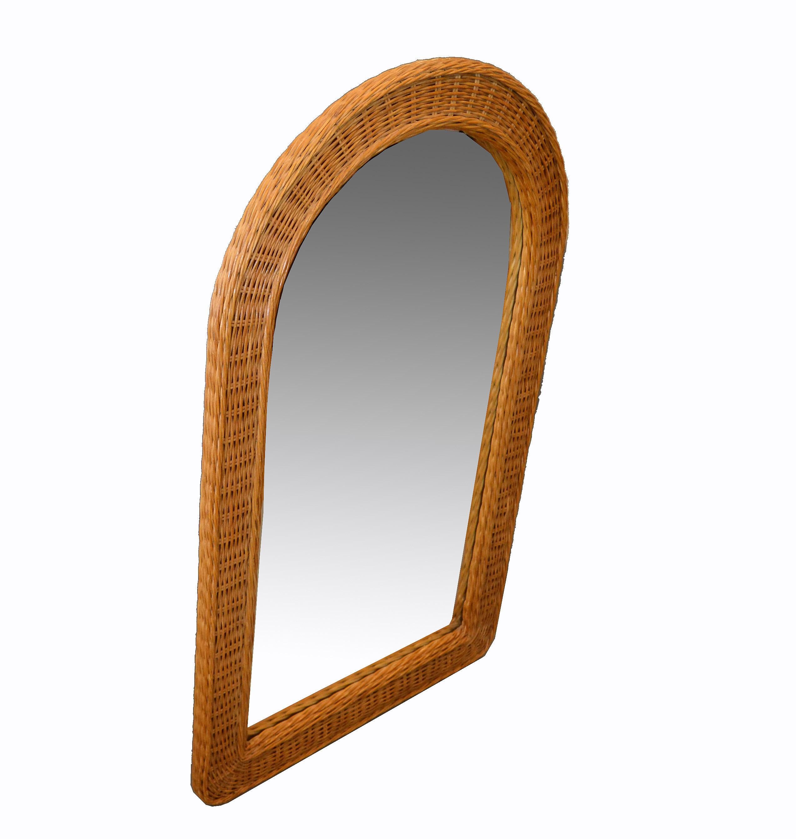 Mid-Century Modern Arch Handwoven Rattan / Wicker Wall Mirror Boho Chic 1
