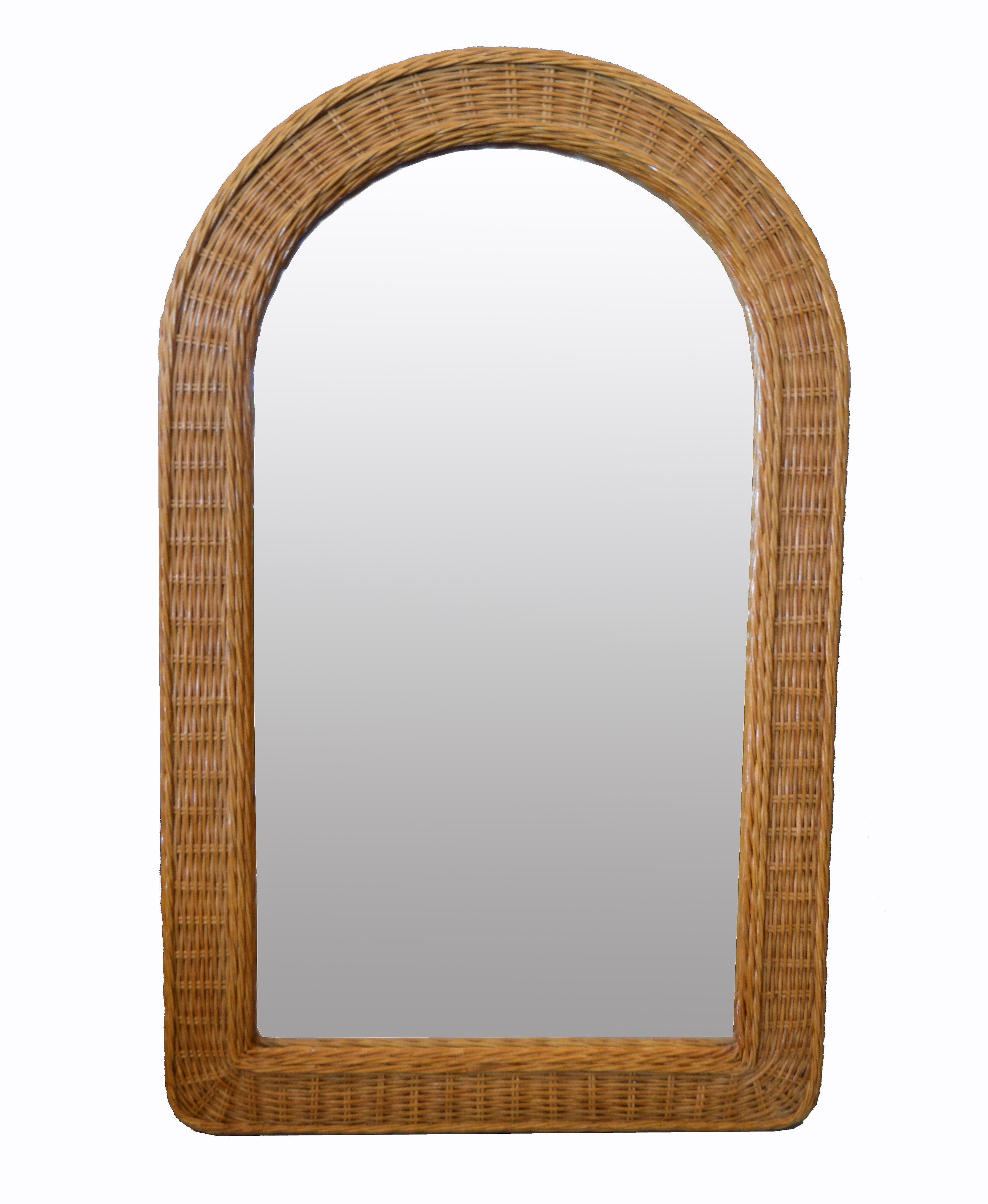 Mid-Century Modern Arch Handwoven Rattan / Wicker Wall Mirror Boho Chic 3