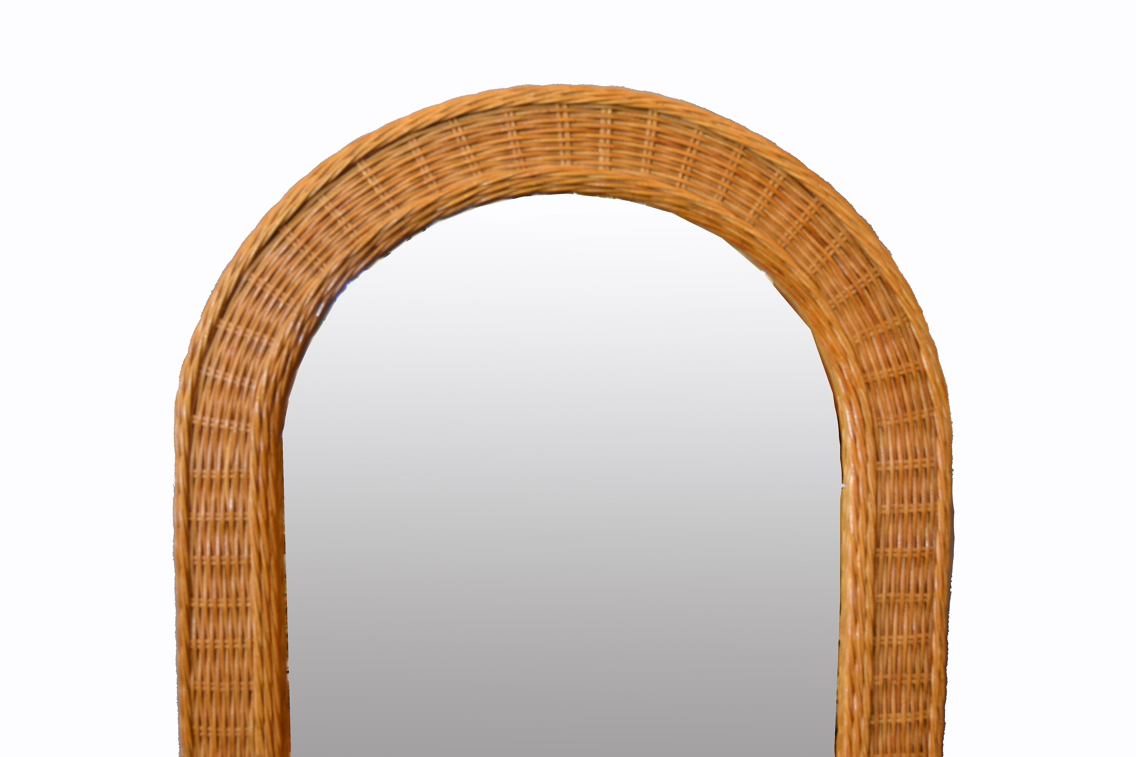 rattan arched mirror
