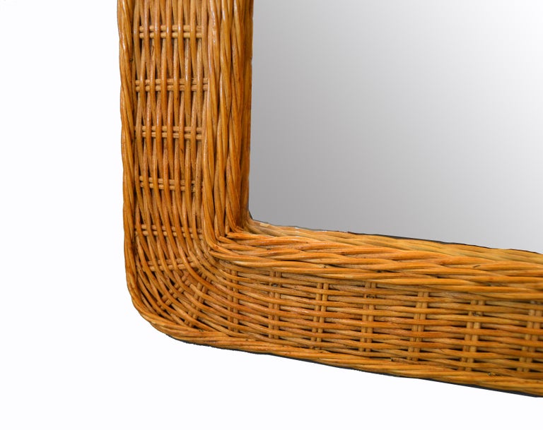 MidCentury Modern Arch Handwoven Rattan / Wicker Wall Mirror Boho Chic