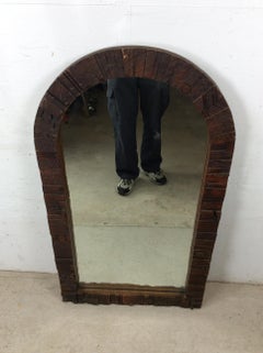 Mid Century Modern Arch Top Wall Mirror with Brutalist Wood Frame