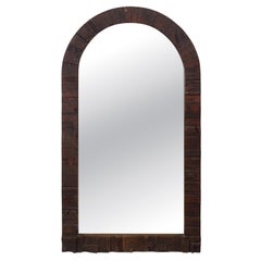 Mid Century Modern Arch Top Wall Mirror with Brutalist Wood Frame