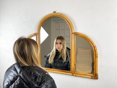 Mid-Century Modern Arched Bamboo Wall Mirror Italy