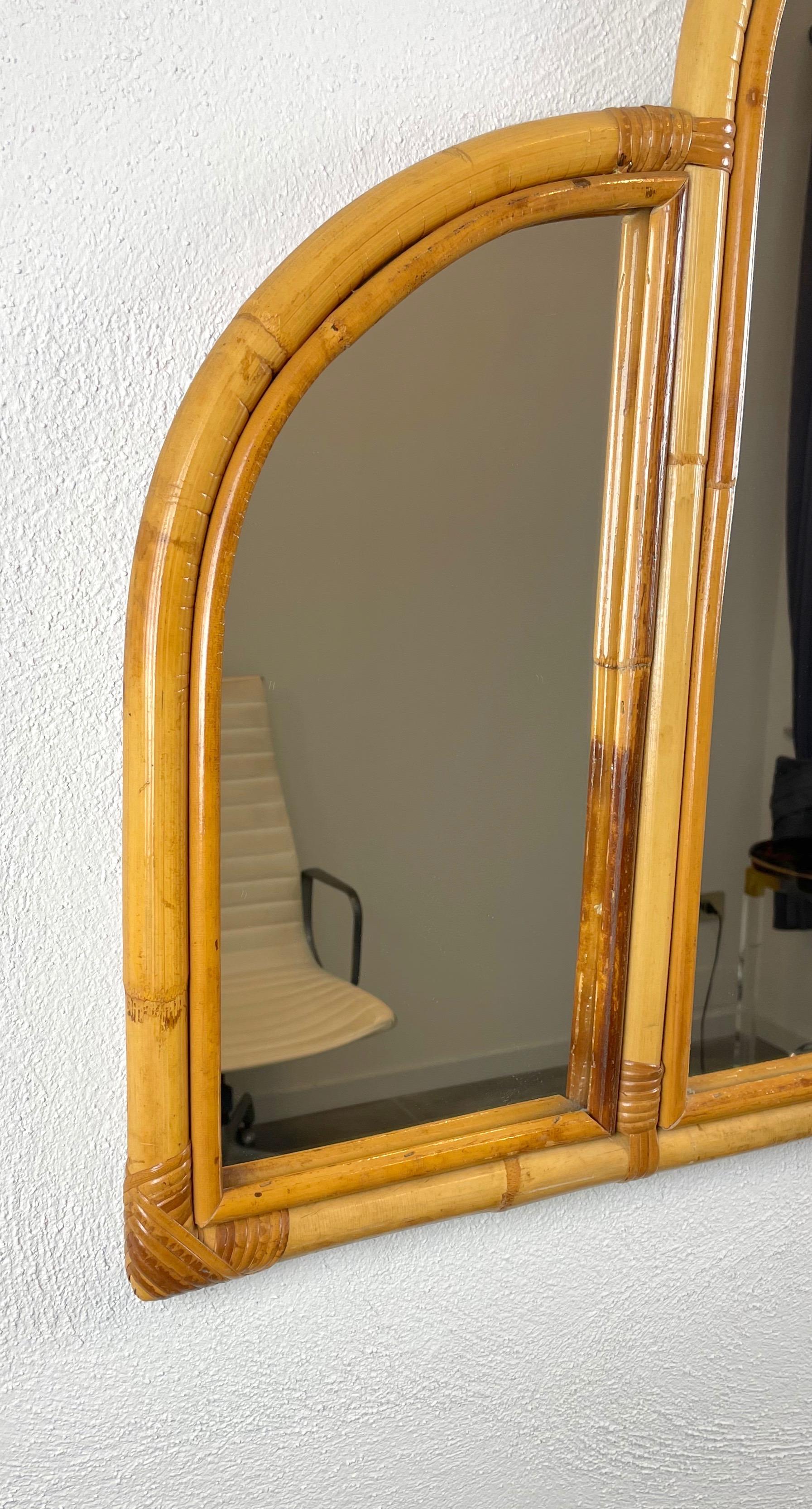 Italian Mid-Century Modern Arched Bamboo Wall Mirror Italy