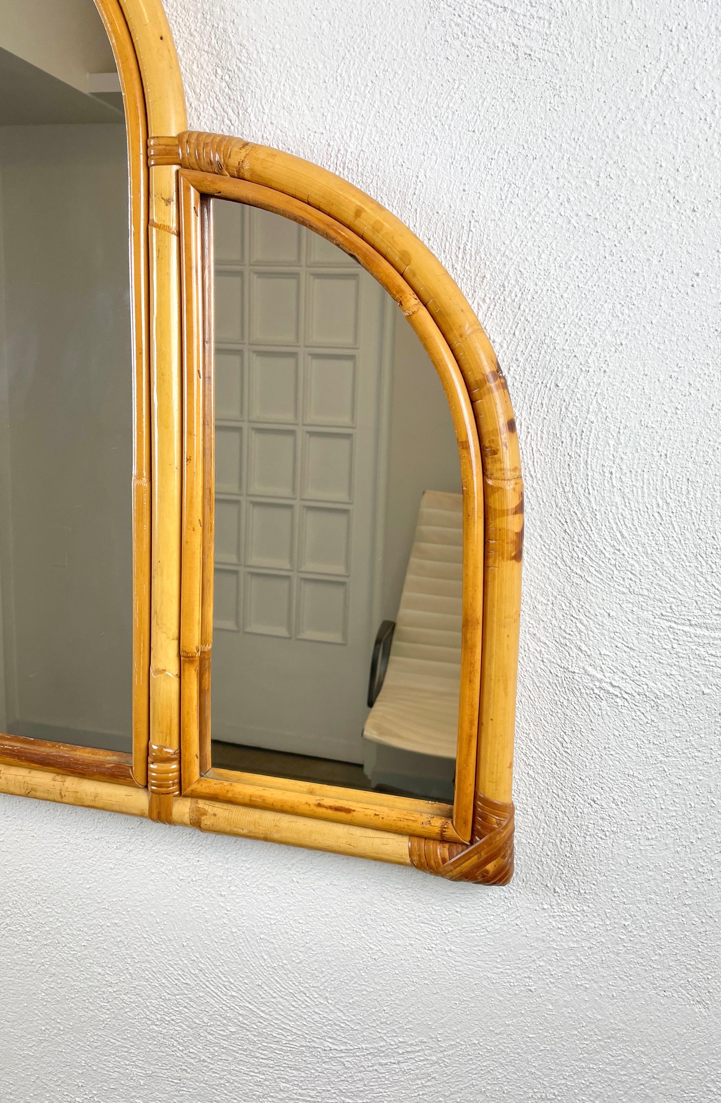 Mid-Century Modern Arched Bamboo Wall Mirror Italy In Good Condition In Rome, IT
