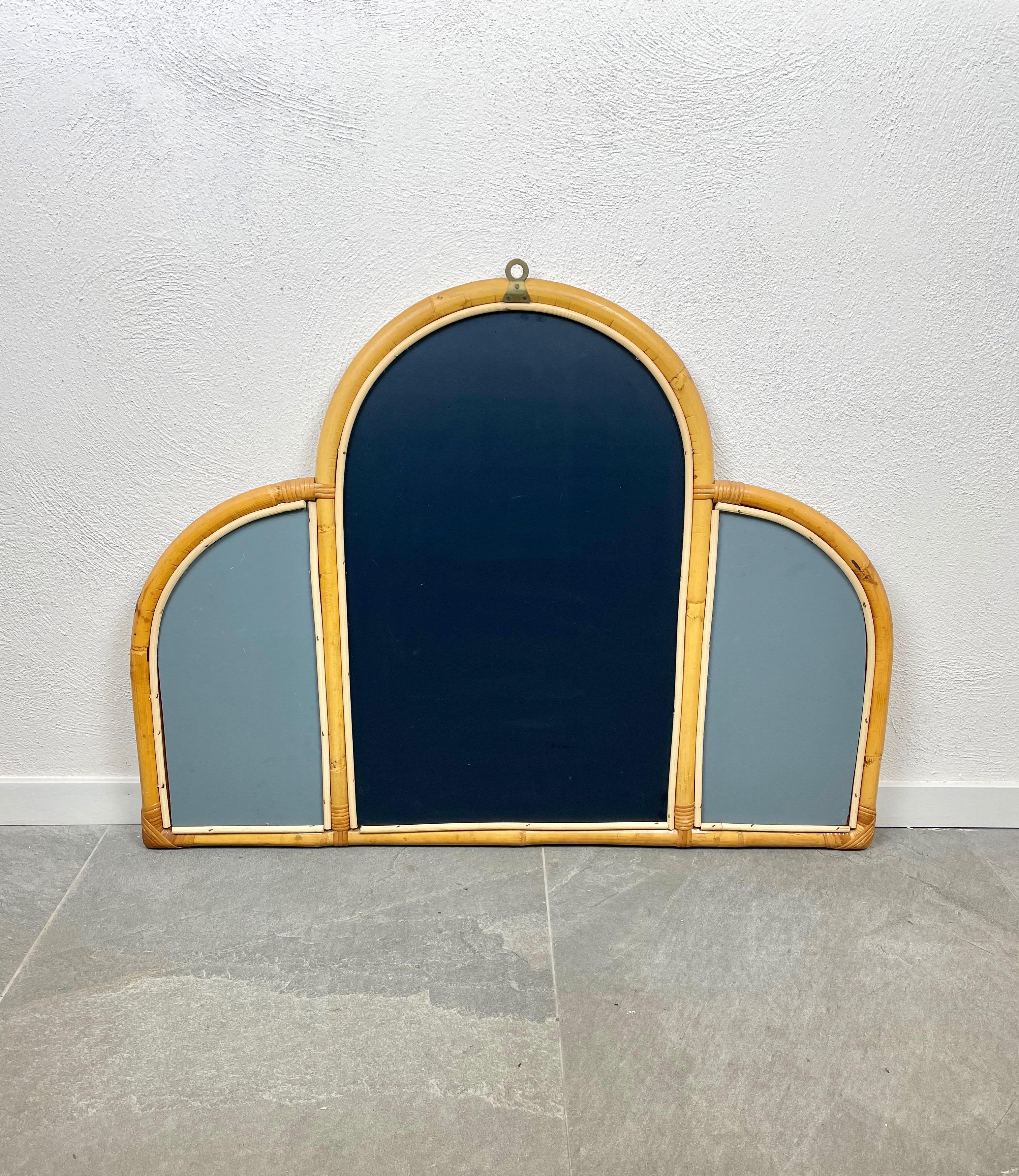 Mid-Century Modern Arched Bamboo Wall Mirror Italy 1