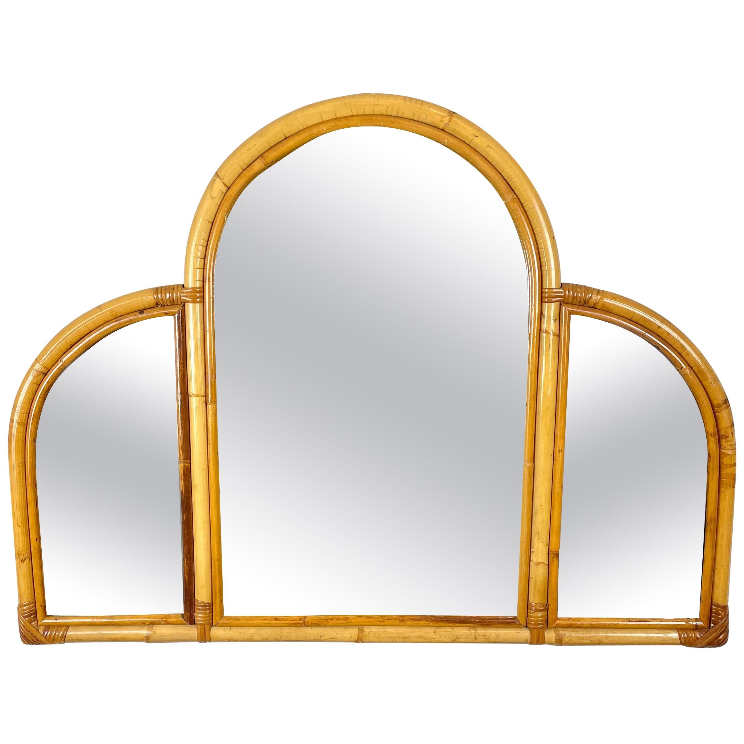 Mid-Century Modern Arched Bamboo Wall Mirror Italy