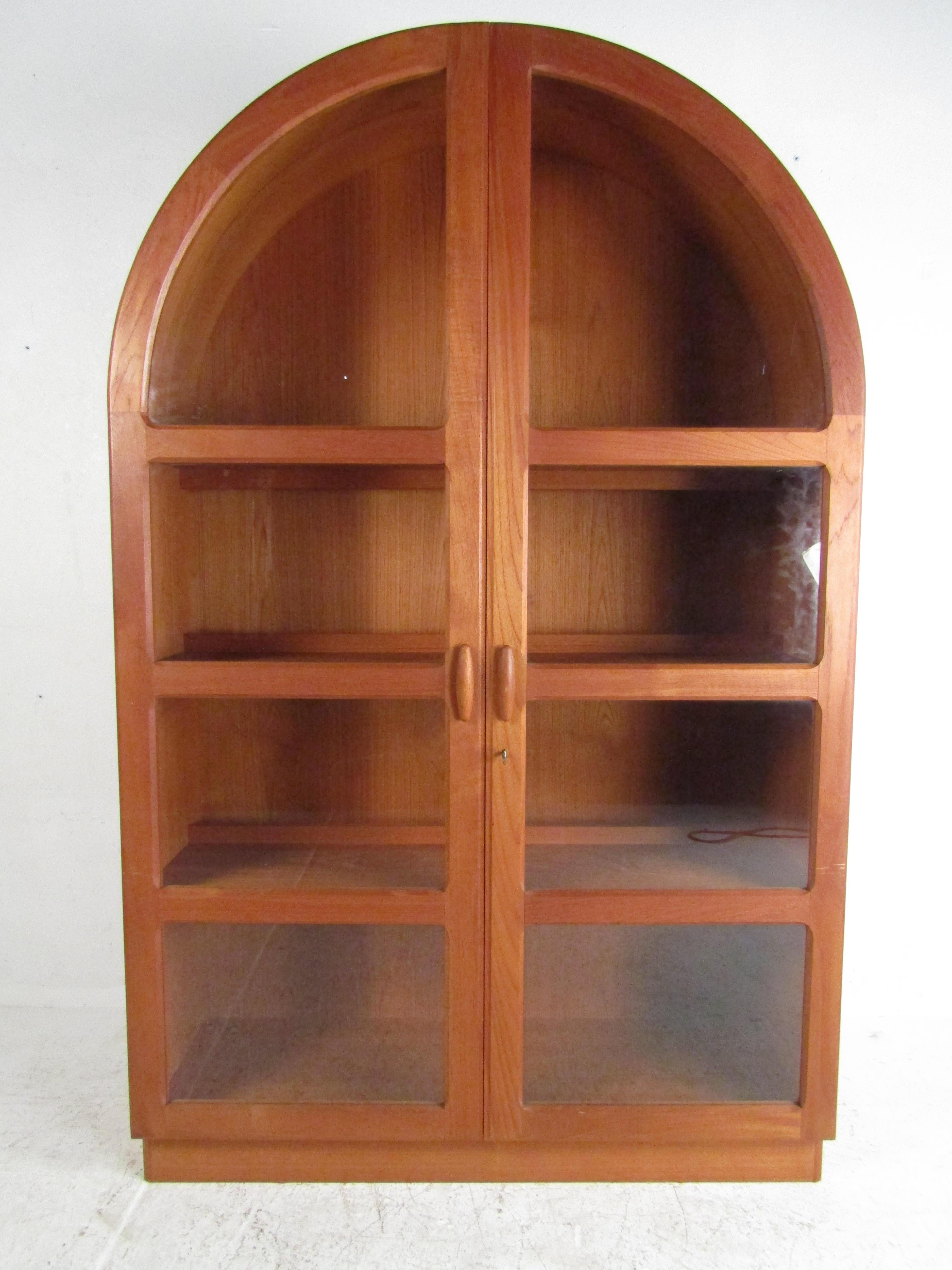 wood mid-century arched storage cabinet