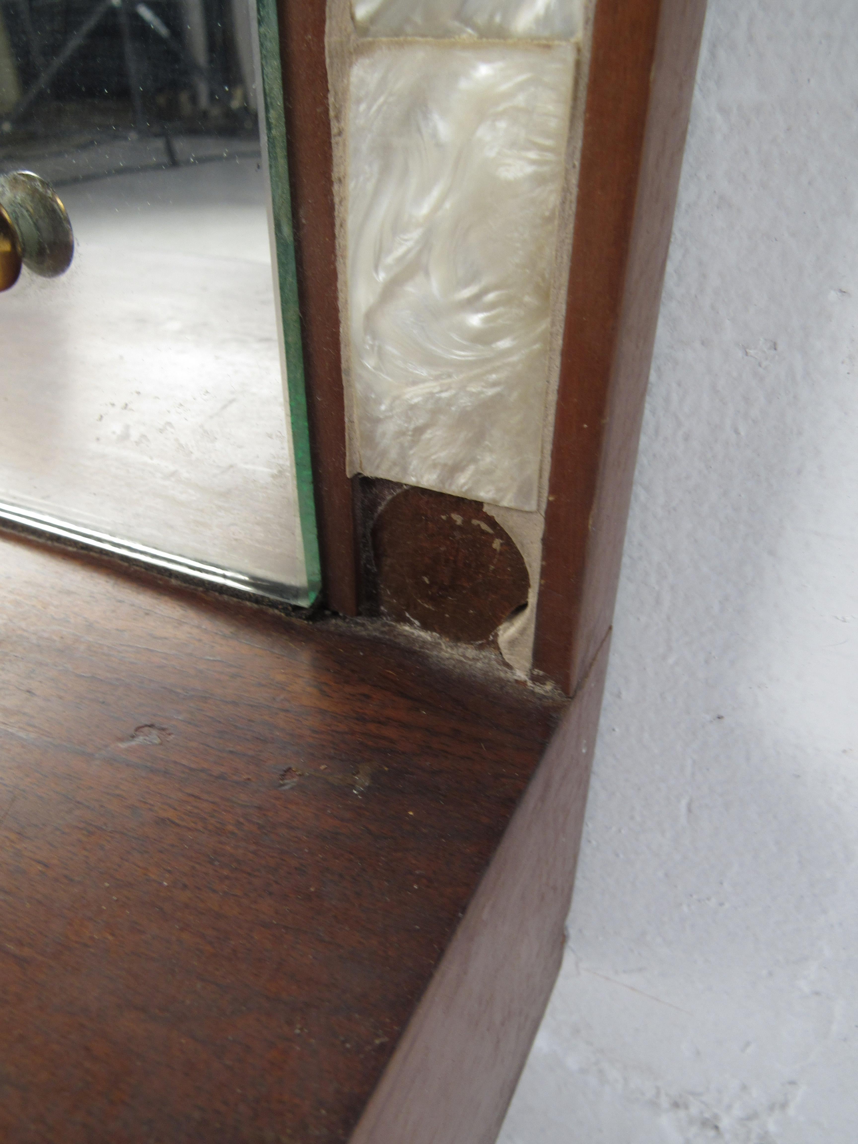 Mid-Century Modern Arched Wall Mirror with Shelf For Sale 1