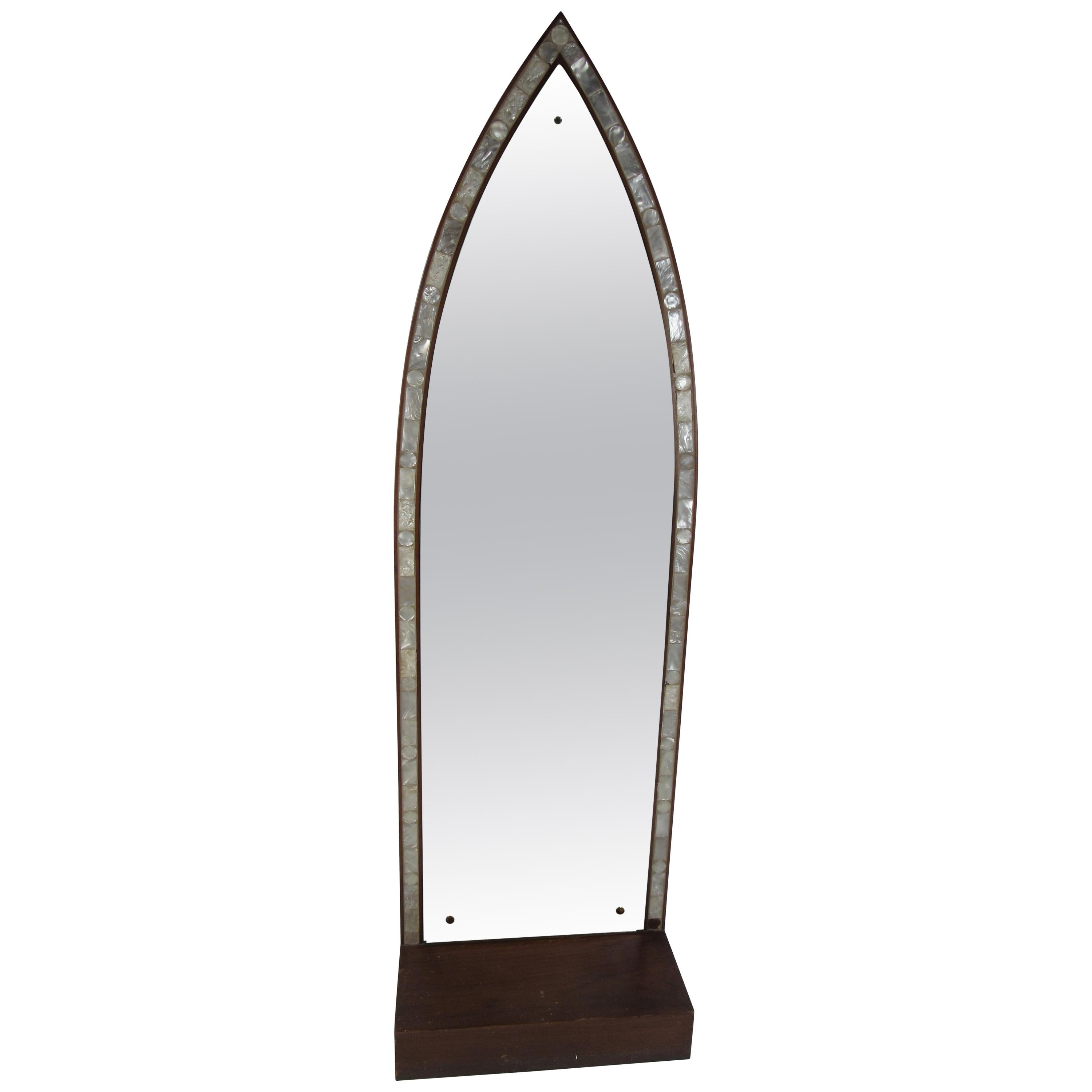 Mid-Century Modern Arched Wall Mirror with Shelf