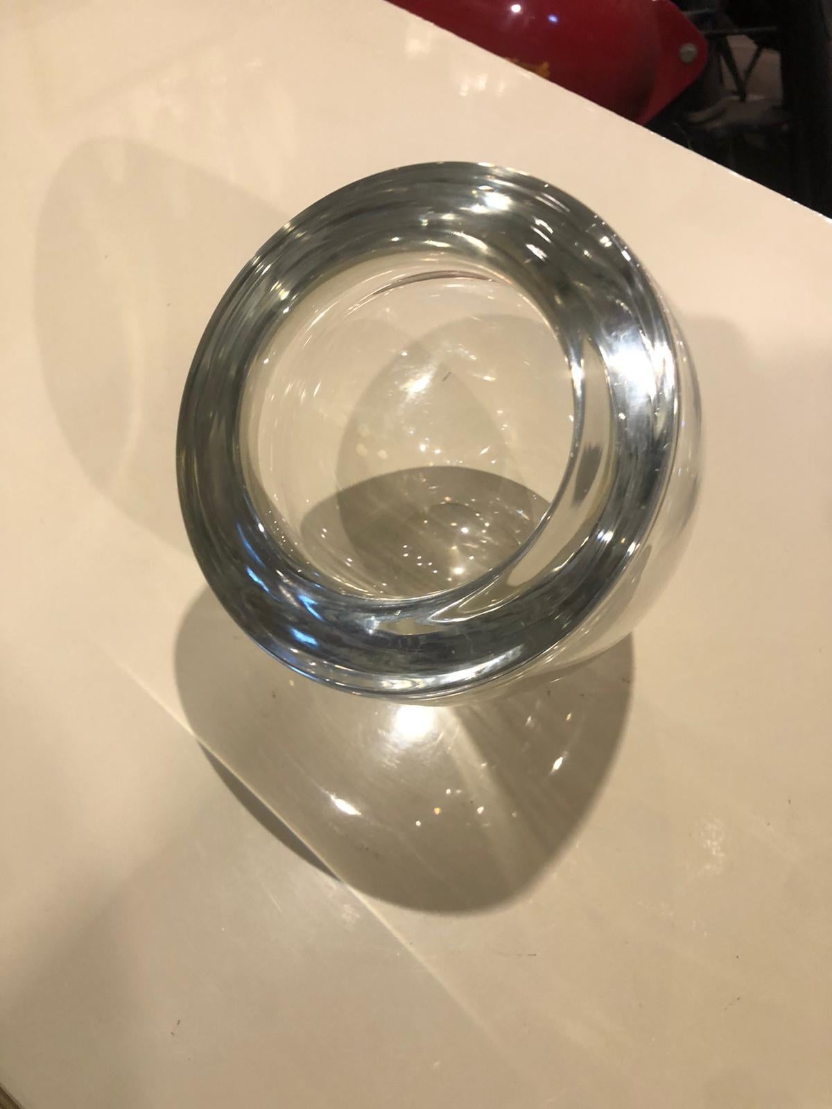 Italian Mid-Century Modern, Alfredo Barbini Oval Bowl in Transparent Murano Glass For Sale