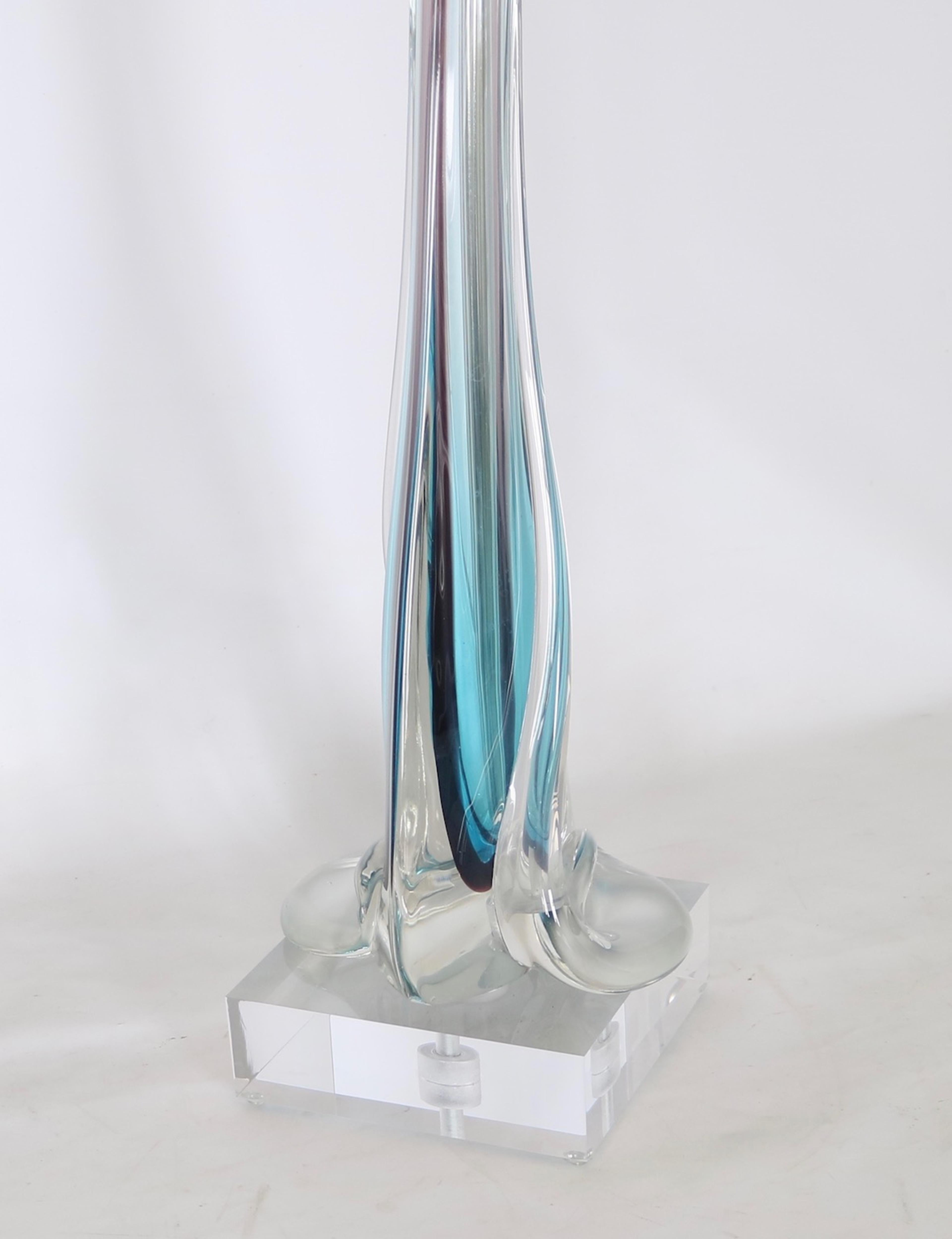Hollywood Regency Mid-Century Modern Archimide Seguso Lamp in Blue Murano Glass