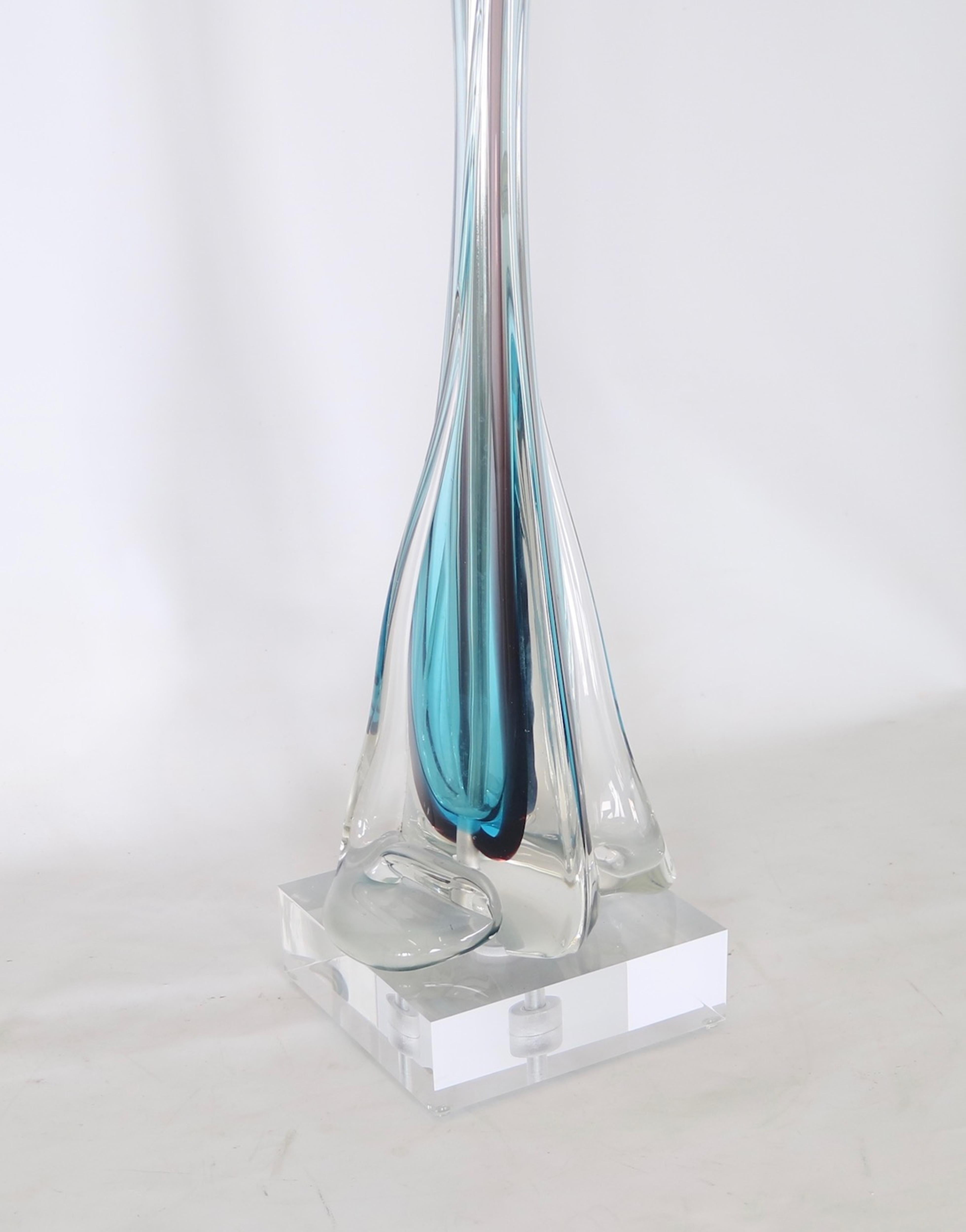 Italian Mid-Century Modern Archimide Seguso Lamp in Blue Murano Glass