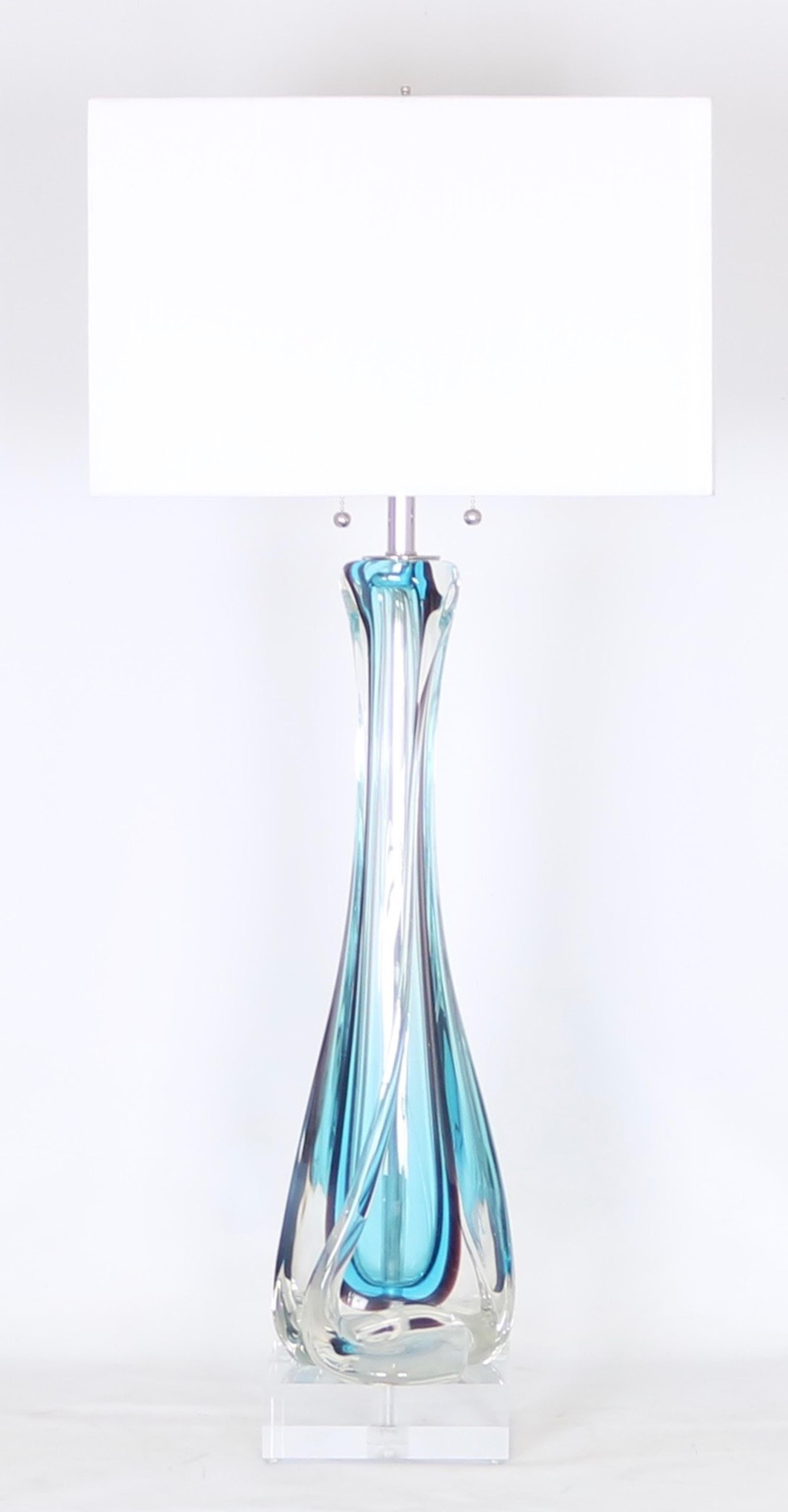 20th Century Mid-Century Modern Archimide Seguso Lamp in Blue Murano Glass