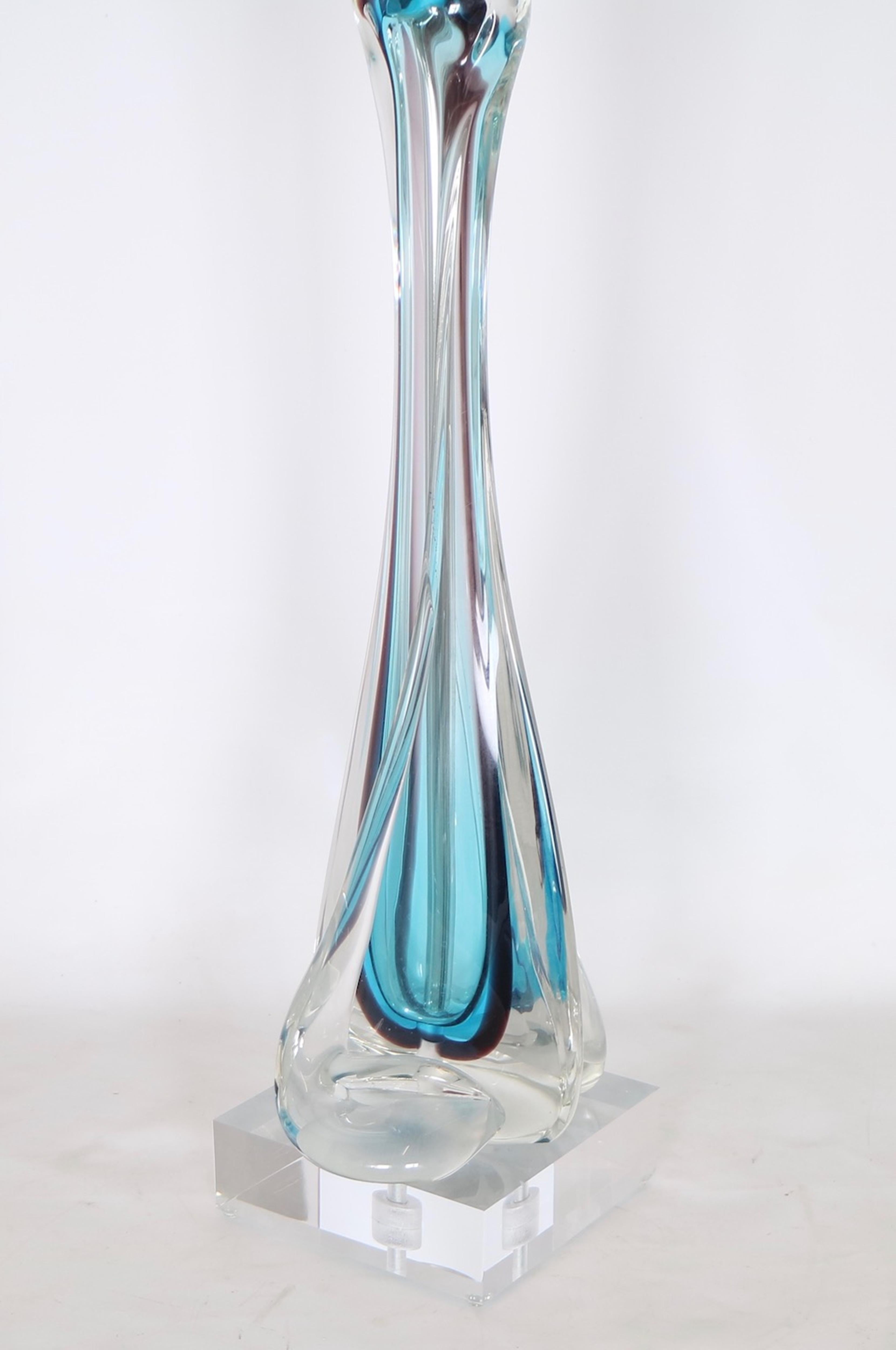 Mid-Century Modern Archimide Seguso Lamp in Blue Murano Glass 1