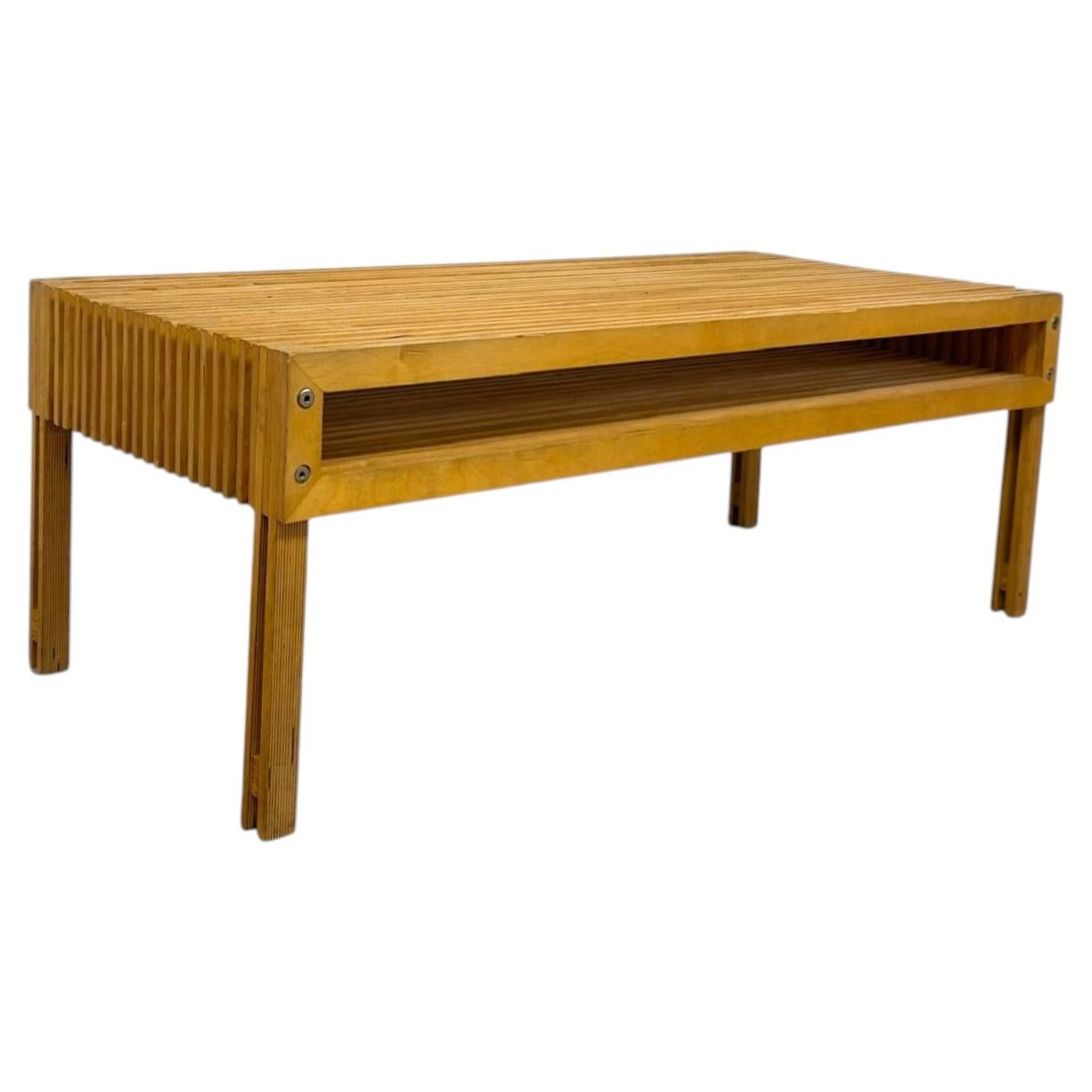 Mid-Century Modern Architect Style Layered Plywood Slat Coffee Table. For Sale
