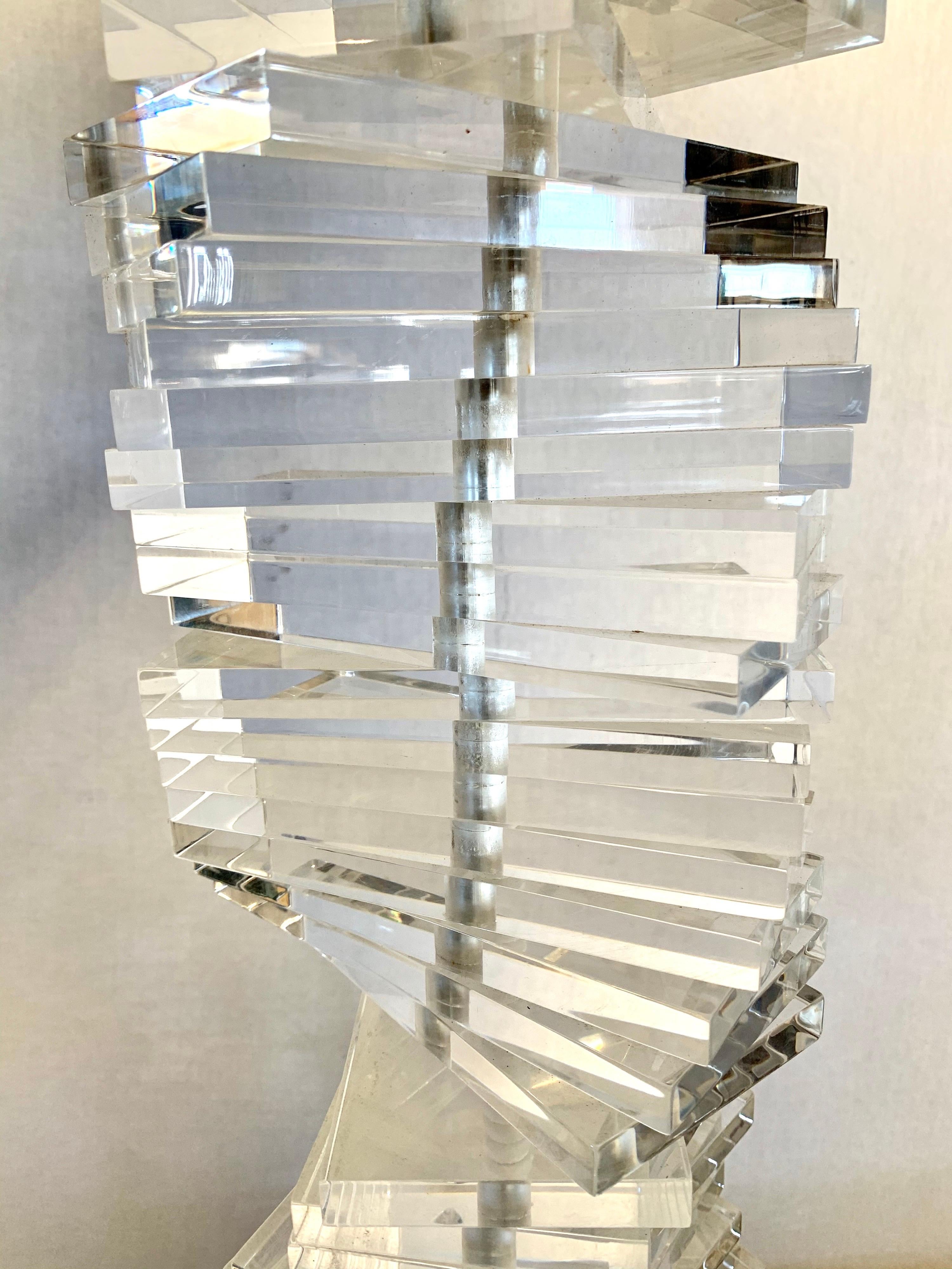 American Mid-Century Modern Architectural Stacked Lucite Skyscraper Floor Lamp