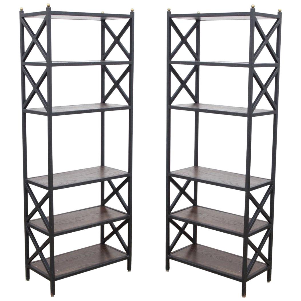 Mid-Century Modern Architectural X-Form Bookcases or Étagères, Pair Available For Sale
