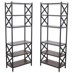 Retro Mid-Century Modern Architectural X-Form Bookcases or Étagères, Pair Available