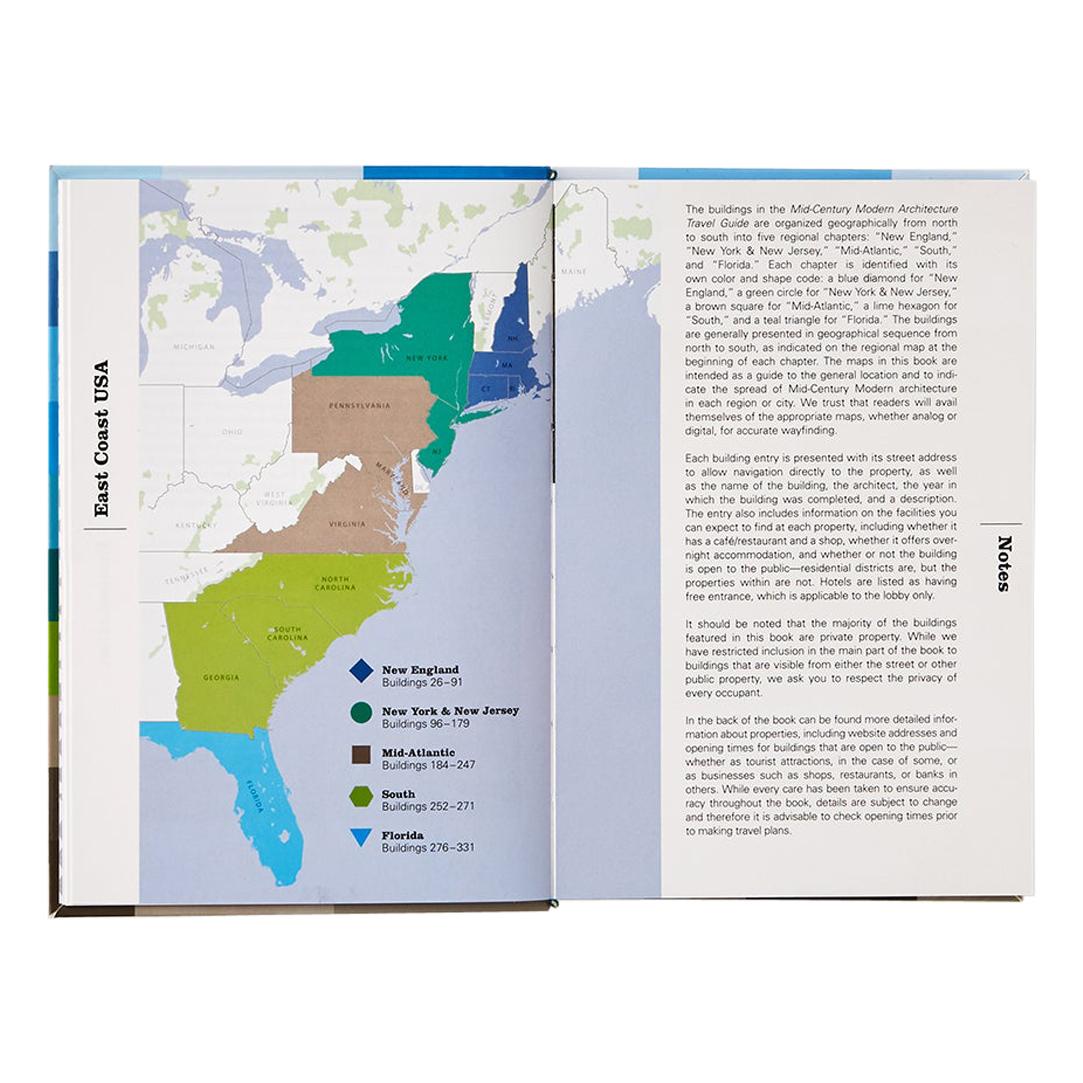 Une liste de plus de 250 destinations incontournables, organisées géographiquement du Maine à la Floride 

Les plus grands noms de l'architecture du milieu du siècle, dont Mies van der Rohe, Marcel Breuer, Eero Saarinen et Philip Johnson, y sont
