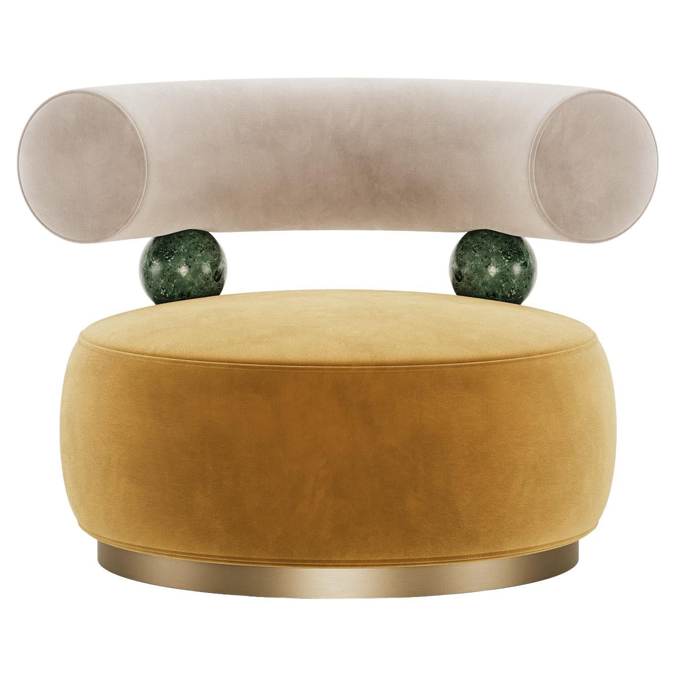 Mid-Century Modern Aretha Armchair in Velvet, Marble and Brass by Mavo Atelier
