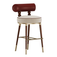 Mid-Century Modern Aretha Bar Stool in Leather and Walnut Wood by Mavo Atelier