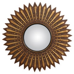Mid-Century Modern Argentinean Restored Gilded Wood Sunburst Convex Wall Mirror