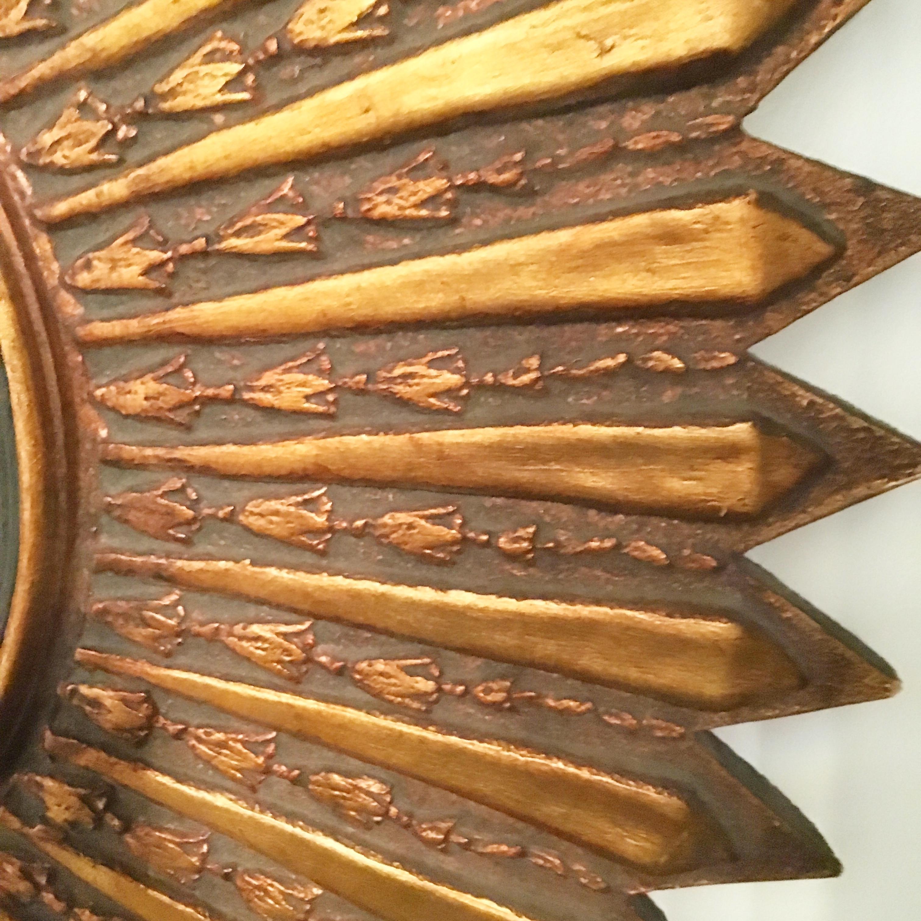 Mid-Century Modern Argentinean Restored Gilded Wood Sunburst Convex Wall Mirror For Sale 9