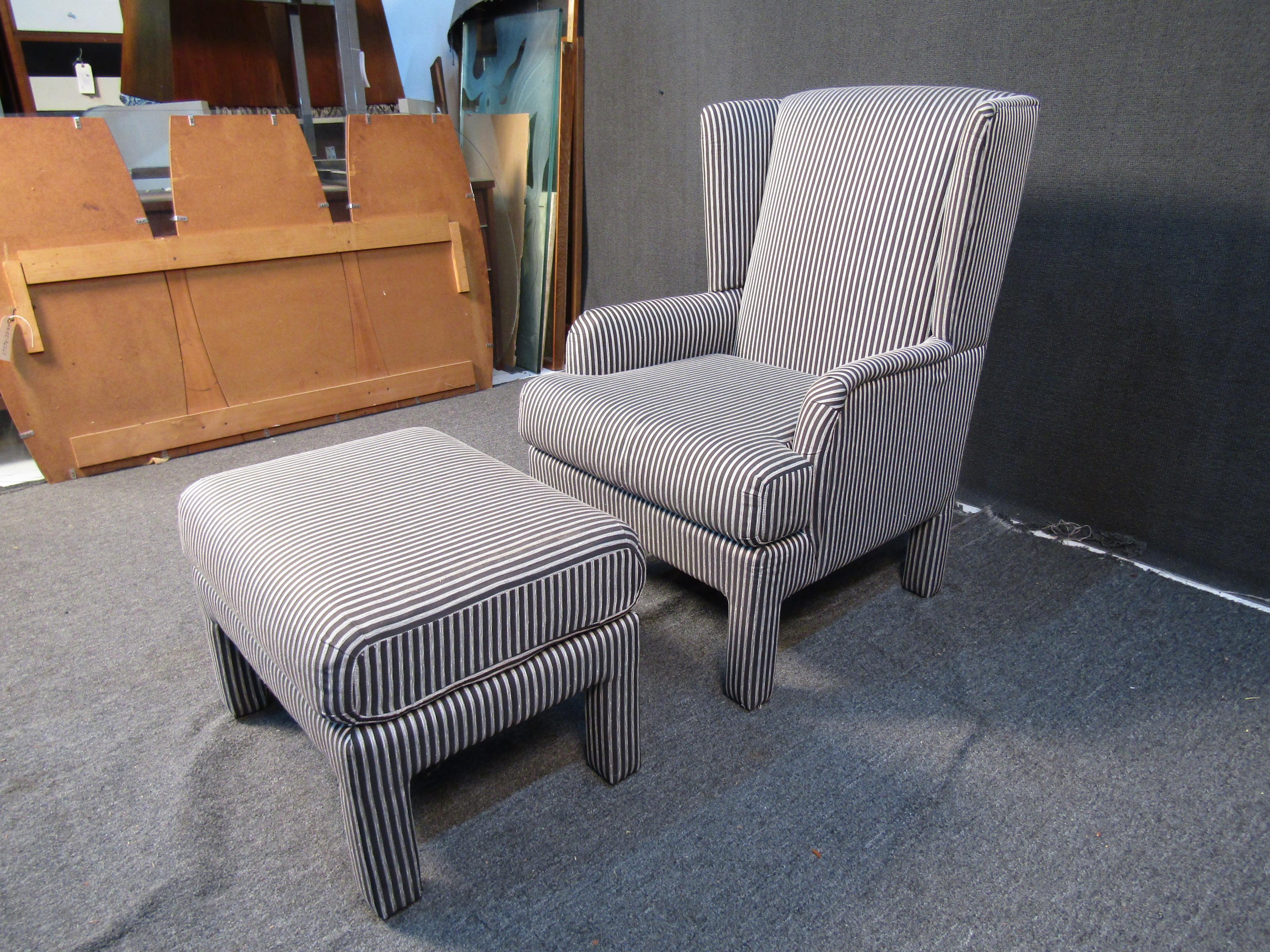 Mid-Century Modern Arm Chair and Ottoman Set 3